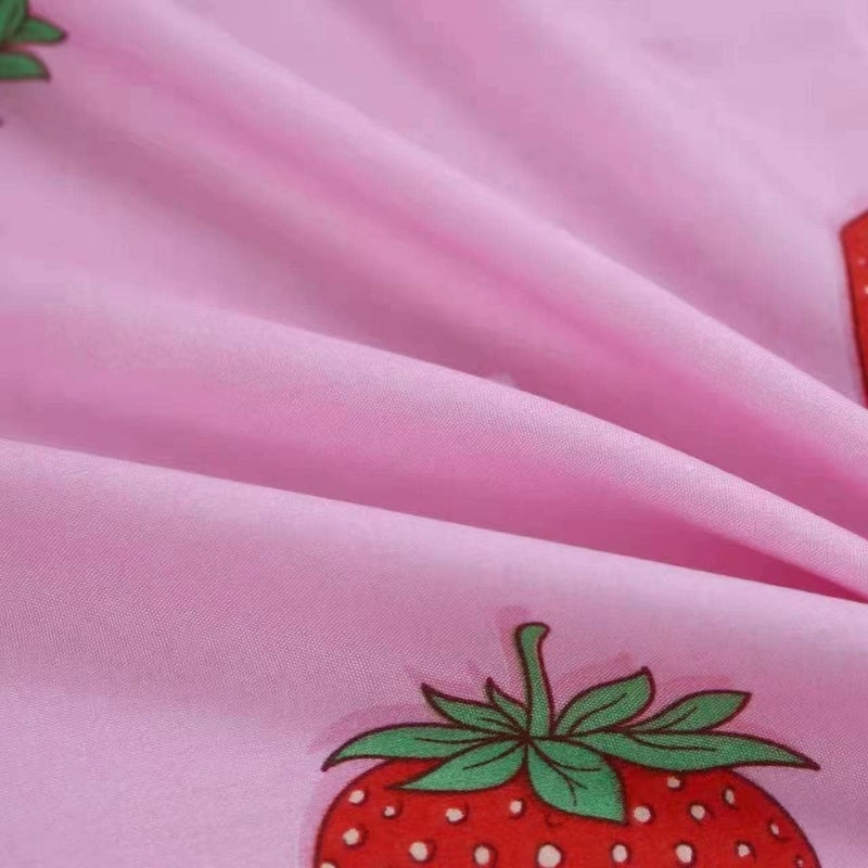 SDY 4 قطع ملاءات سرير فراولة مقاس مزدوج أحمر وردي أبيض Kawaii طقم ملاءة سرير مع 1 ملاءة مسطحة علوية + 1 ملاءة مثبتة بجيب عميق + 2 كيس وسادة لديكور المنزل للفتيات المراهقات - Image 5